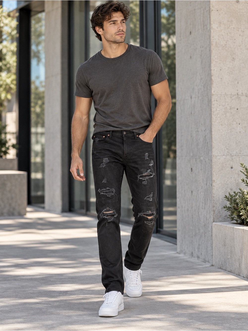 NWOT American Eagle Airflex + Denim Jeans Black Distressed size 34 x 32